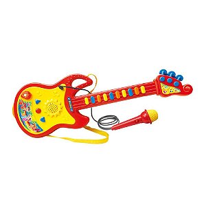 Guitarra com Microfone Dm Toys com Luz e Som Vermelho