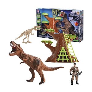 Dinossauro Toyng com Som, Luz e Fumaça T-Rex 15cm - Pequenos Travessos