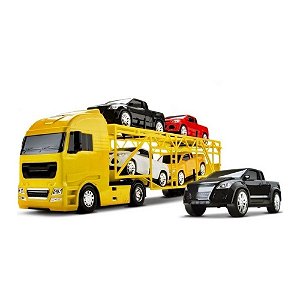 Caminhão Cegonha Amarelo Diamond  Truck Com 4 Carros
