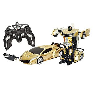 Carro Controle Remoto Dourado  Dm Toys Transforme Robô