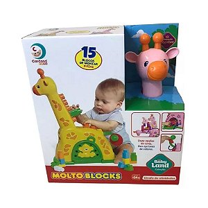 Bloco de Montar Cardoso Toys Baby Land Girafa De Atividades Com 15 Blocos Rosa