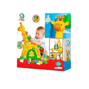 Bloco de Montar Cardoso Toys Baby Land Girafa De Atividades Com 15 Blocos