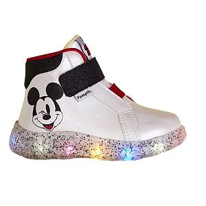 Tênis Branco De Led Cano Médio Disney Infantil Mickey Minnie Mouse