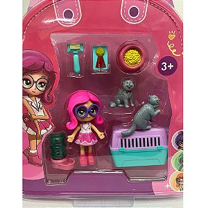 Boneca Little Girls Rosa Pet Shop Multikids 7 Acessórios