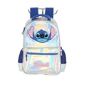 Mochila De Costas Stitch Luxcel Prata Holografica 42cm