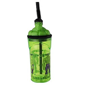 Copo Com Canudo Yangzi 360ml Hulk