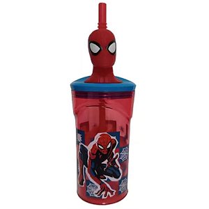 Copo Com Canudo Yangzi 360ml Homem Aranha