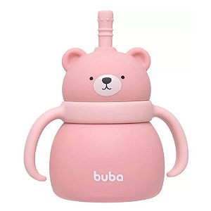 Copo De Silicone Com Canudo Urso Buba Rosa