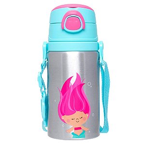Garrafa De Aluminio Com Canudo Buba Sereia