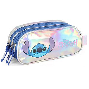 Estojo Triplo Escolar Stitch Luxcel Holográfico