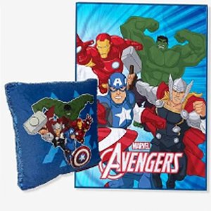 Kit Almofada e Manta Marvel Vingadores Azul Disney Zona Criativa