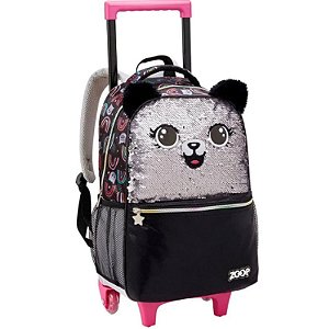 Mochila Rodinha Gatinho Glitter Seanite Preto