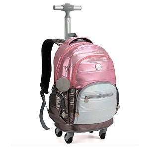 Mochila De Rodinha 19 Metalizada Rosa Seanite