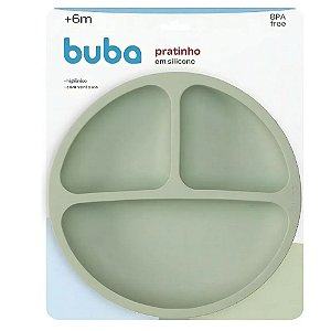 Pratinho De Silicone Com Divisorias E Ventosa Verde