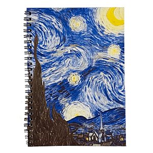Cadernico Espiral Buendía Noite Estrelada Folhas Decoradas