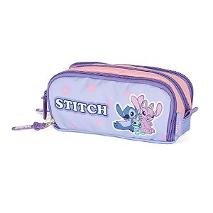 Estojo Triplo Infantil Médio Stitch Disney Rosa E Roxo