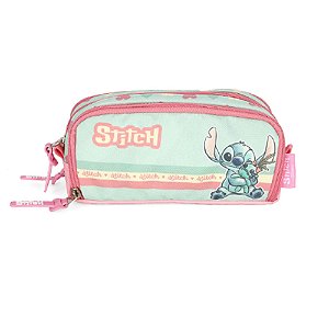 Estojo Triplo Infantil Médio Stitch Disney Rosa