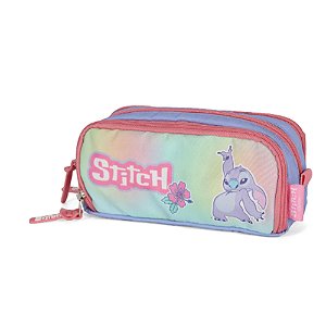 Estojo Triplo Infantil Médio Stitch Disney Roxo