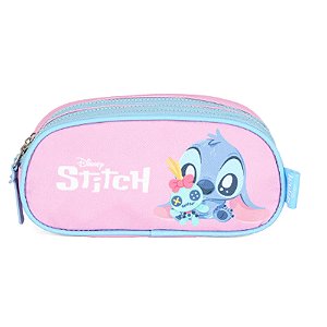 Estojo Triplo Infantil Médio Stitch Disney Rosa