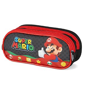 Estojo Triplo Infantil Médio Super Mário Preto
