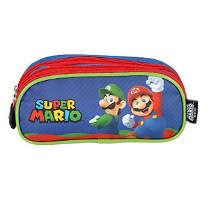 Estojo Triplo Infantil Médio Super Mário Azul