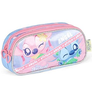 Estojo Escolar Duplo Stitch E Angel Azul Havai Luxcel