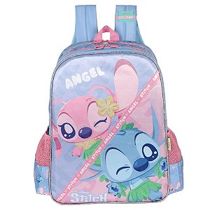 Mochila De Costas Escolar Angel E Stitch Havai Azul Luxcel
