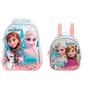 Kit Escolar Mochila e Lancheira Infantil Frozen Elza e Ana