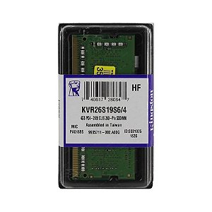 Memória 4GB DDR4 2666MHz KVR26S19S6/4 Kingston Sodimm