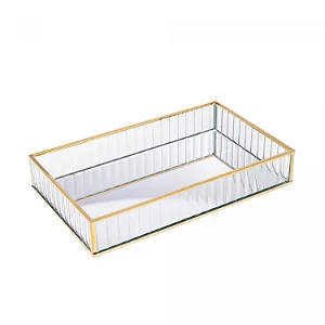 Bandeja de Metal com Espelho Dourada 25cm x 15cm x 4cm