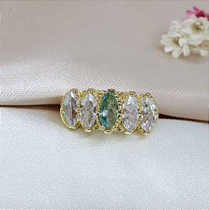 Anel cinco Pedras Cristal e Verde