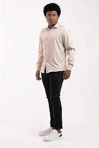Camisa Social Areia Premium Vivacci Bambu Slim Toque De Seda