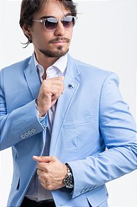 Blazer Pataloo Sarja Masculino Slim Fit Com Elastano Azul Claro