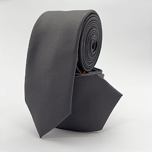 Gravata Slim Masculina Cinza Prata Lisa Minimalista Pataloo