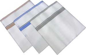 Kit 3 Lenços de Bolso Masculino Presidente Branco com Listras