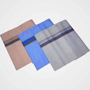 Kit Lenço Presidente Com 3 41cm x 41 cm Marrom, Azul Claro e Cinza Com Listas