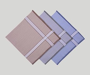 Kit 3 Lenços de Bolso Masculino Presidente Salmão, Azul e Lilás com Faixa Branca