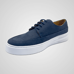 Tênis Casual Masculino Couro Nobuck Azul Marinho Evoque Rio Costura Mocassim Pataloo