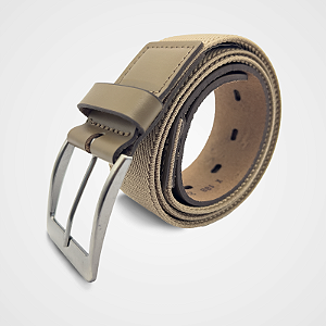 Cinto Elástico Bege Ponta em Couro Legítimo 40mm Pataloo