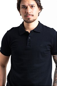 Camisa Polo Masculina Pataloo Magnetada Preta Linhas Horizontais