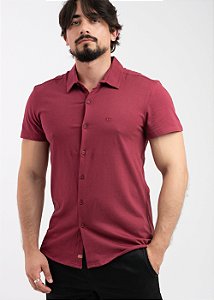 Camisa Social Masculina Pataloo Manga Curta Slim 100% Algodão Bordô