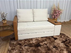 Sofa Cama Anis 1.60m – Bege Linho/Marrom Courino
