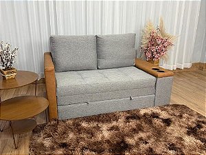 Sofa Cama Anis 1.60m – Cinza Linho/Marrom Courino