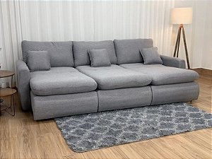 Sofá Cama Retrátil Reclinável Amaranto 2.70m 3 Módulos 80 – Cinza Linho