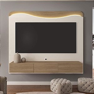 Painel Lumiere c/Led + Nicho 03 Gavetas 2.00m – Off White/Carvalho
