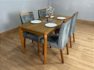 Mesa de Jantar Alegra 1.20×0.80 Com 4 Cadeiras Jasmim – Cinamomo/Cinza