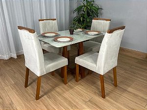 Mesa de Jantar Bali 1.20×0.80 Com 4 Cadeiras Isa – Cinamomo/Off White/Bege Veludo