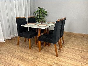 Mesa de Jantar Bali 1.20×0.80 Com 4 Cadeiras Isa – Cinamomo/Off White/Preto Veludo