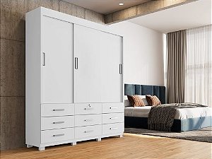 Guarda-Roupa Itapema II 3 portas de correr sem espelho 9 gavetas- Branco