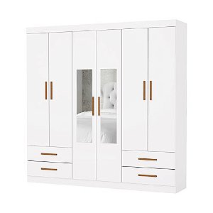 Guarda-Roupa Hércules c/ espelho 6 portas e 4 gavetas – Branco